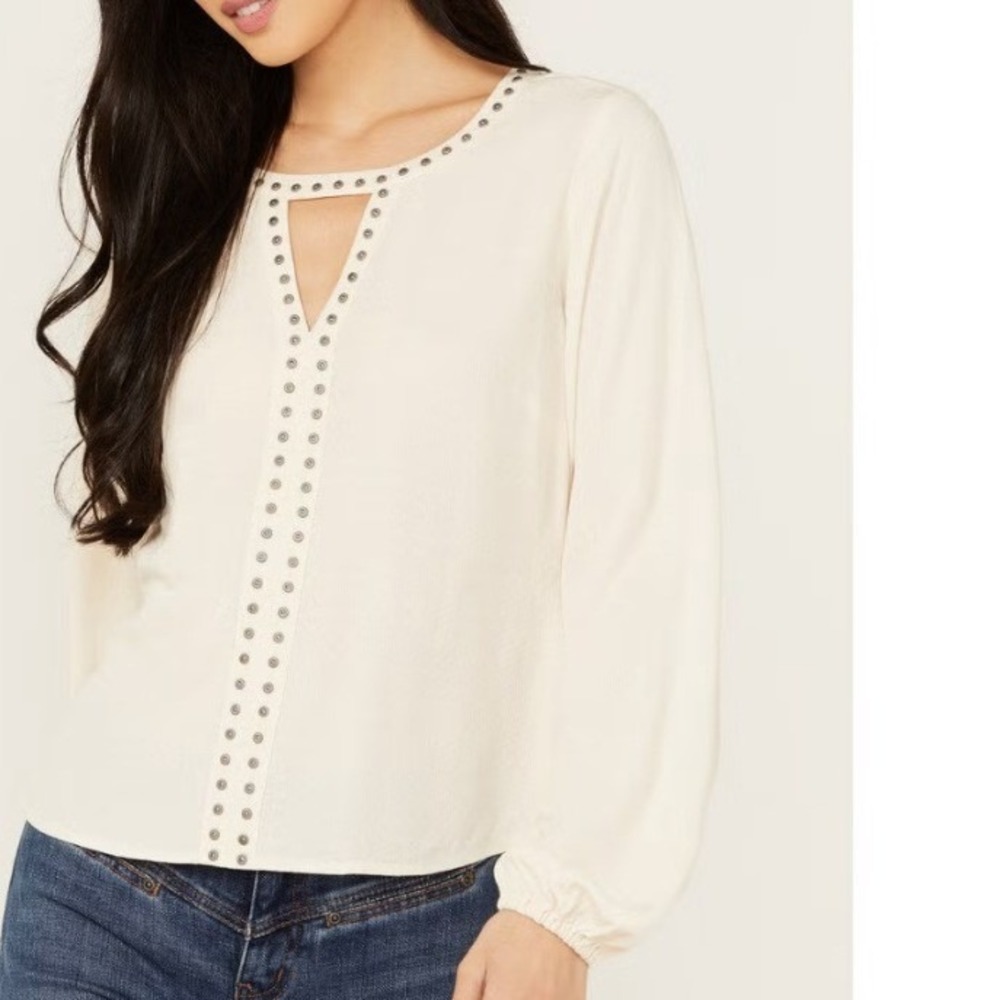 Idyllwind Miranda Lambert Cream Studded Cutout Smocked Back Blouse XL